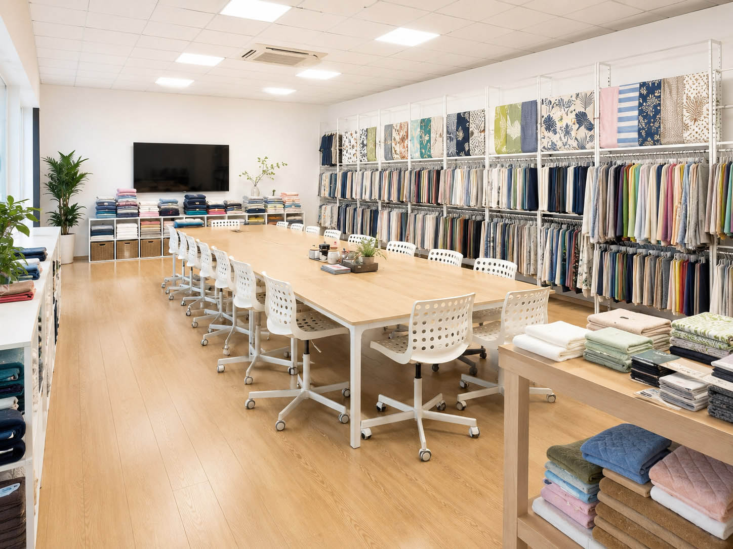 Huaman Tex sample room with textile materials and product displays