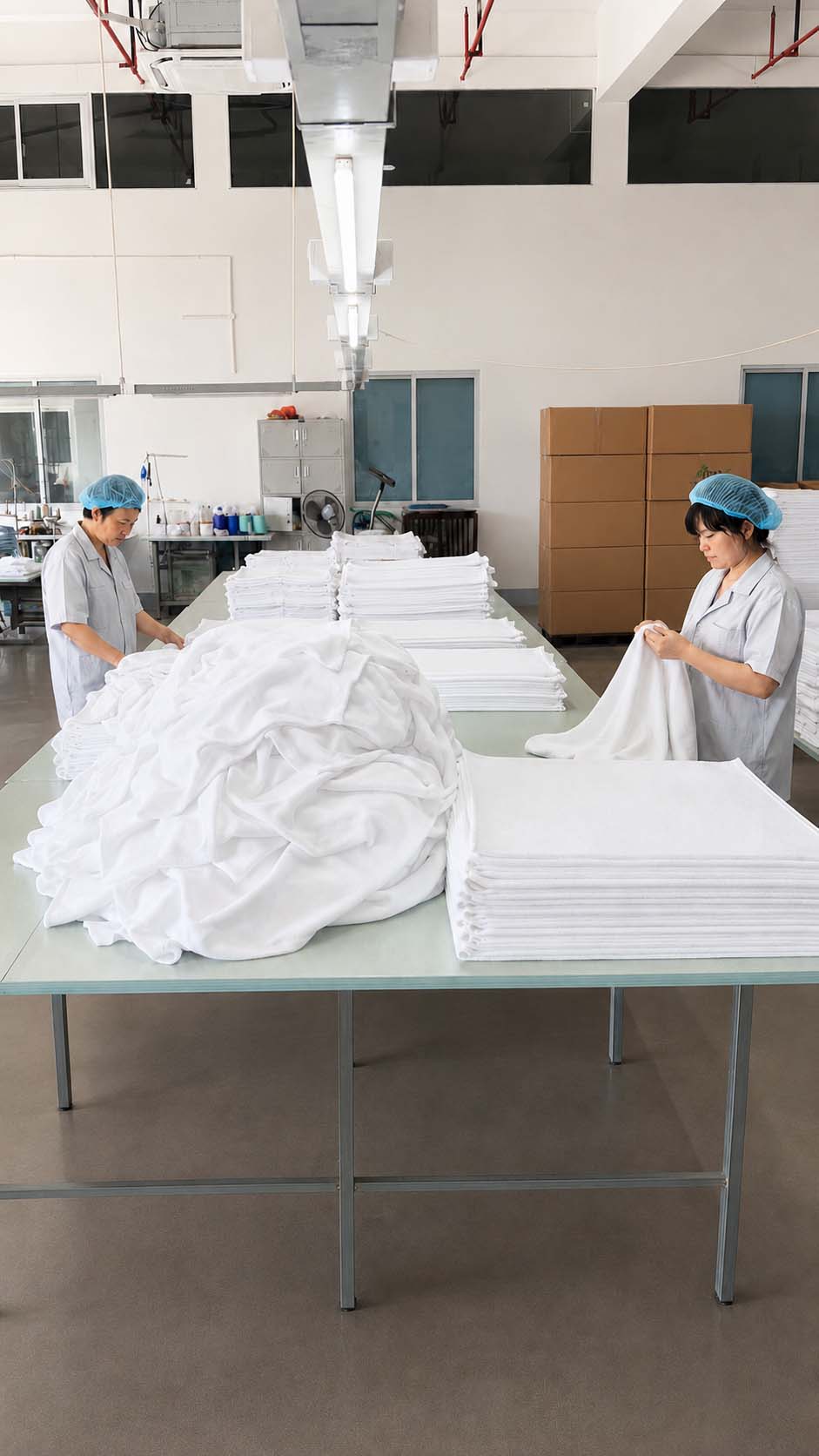 Huaman Tex team inspecting finished textile products