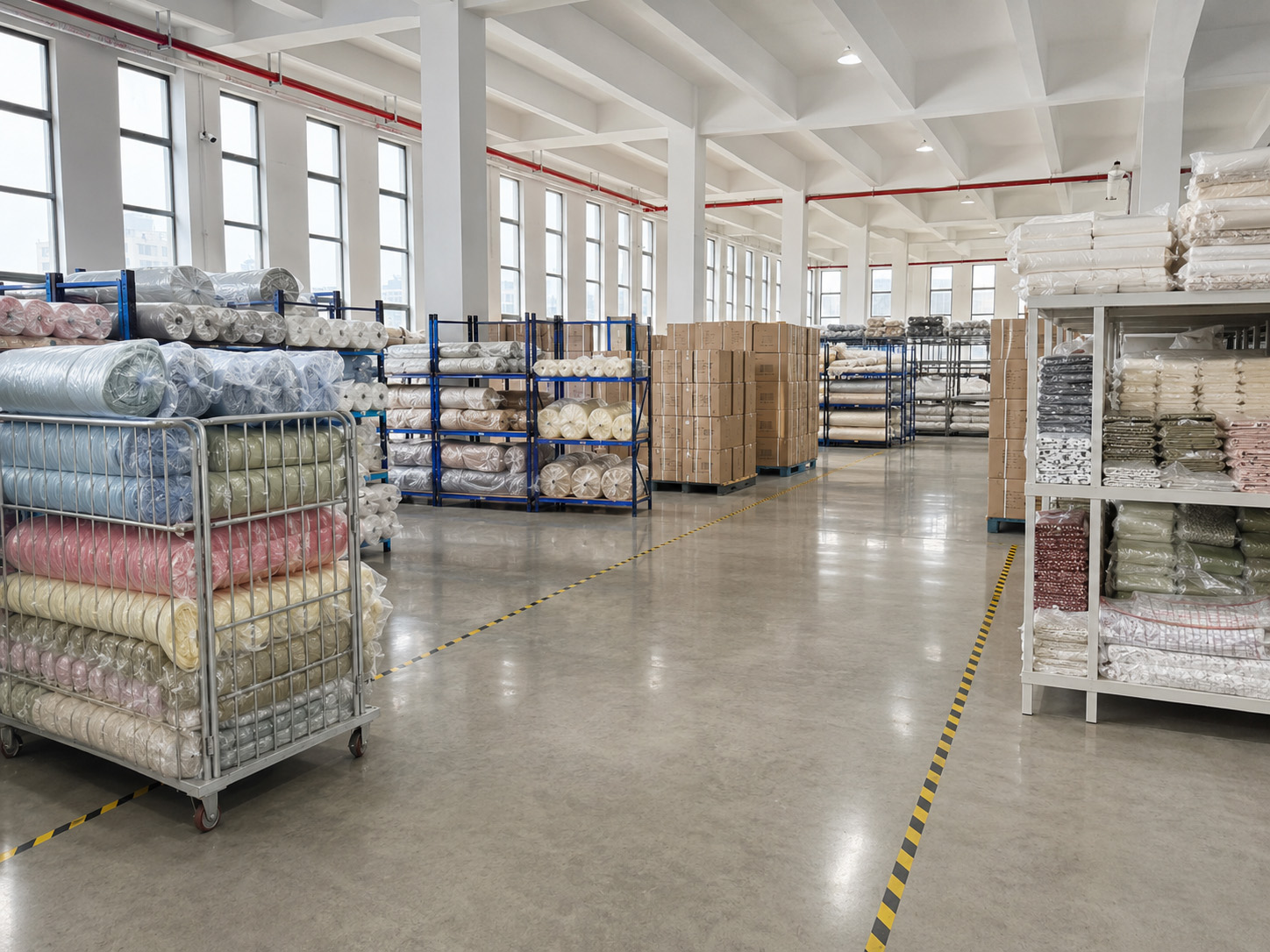 Finished textile goods stored for shipment preparation