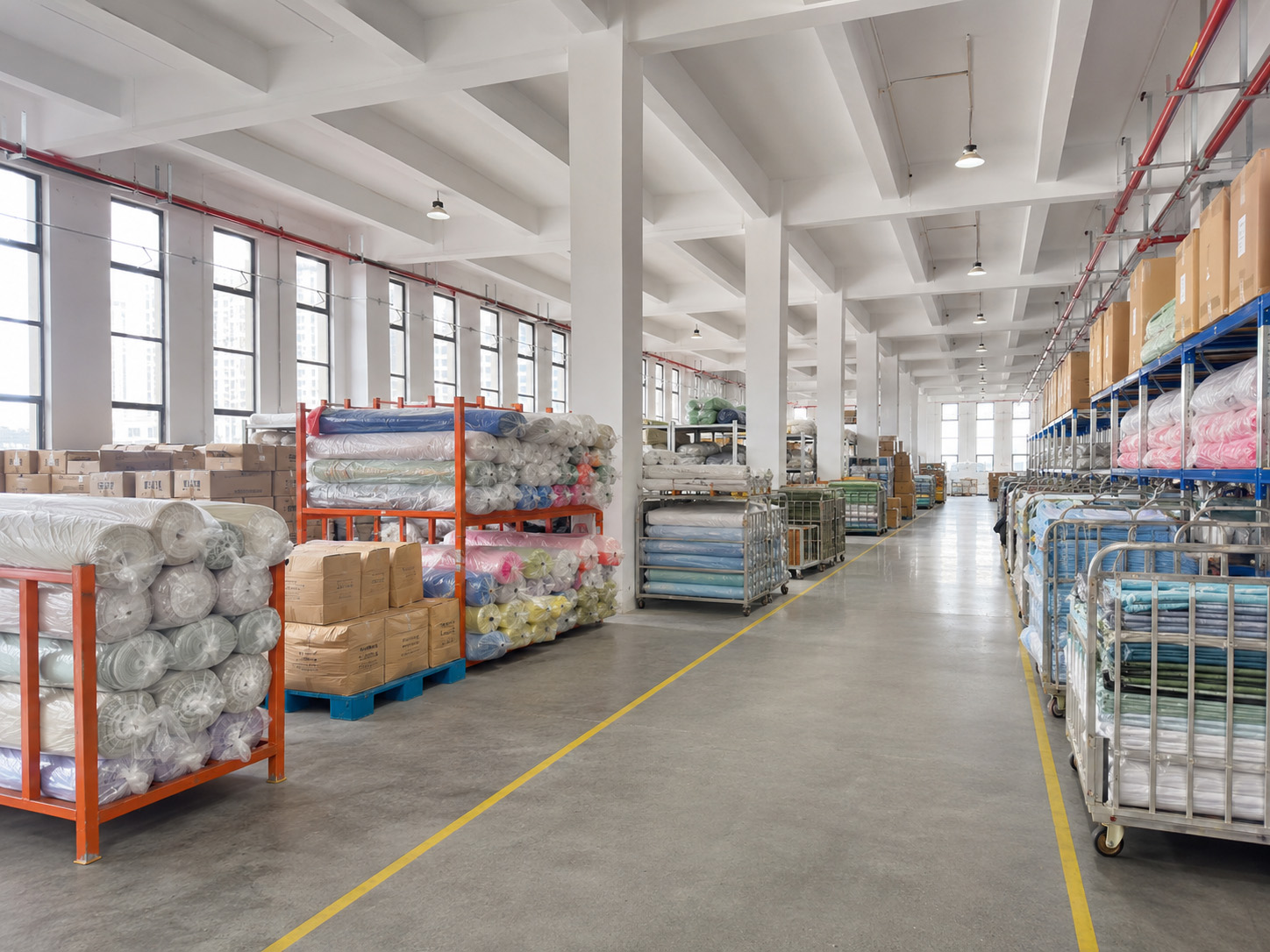 Huaman Tex warehouse logistics area for production coordination and shipment preparation